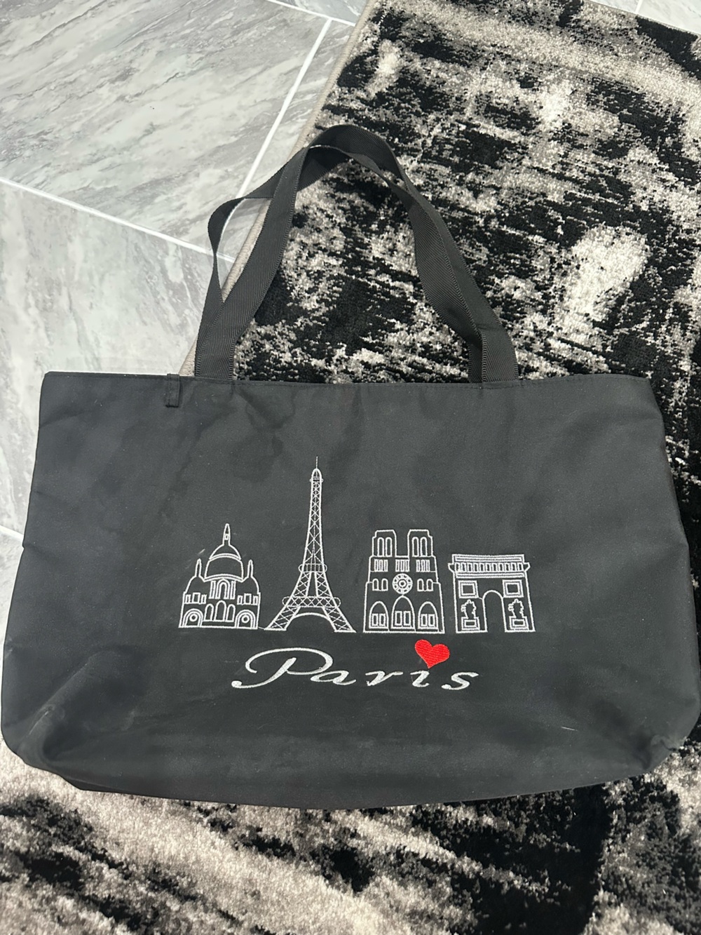 Paris Heart Black Tote Bag